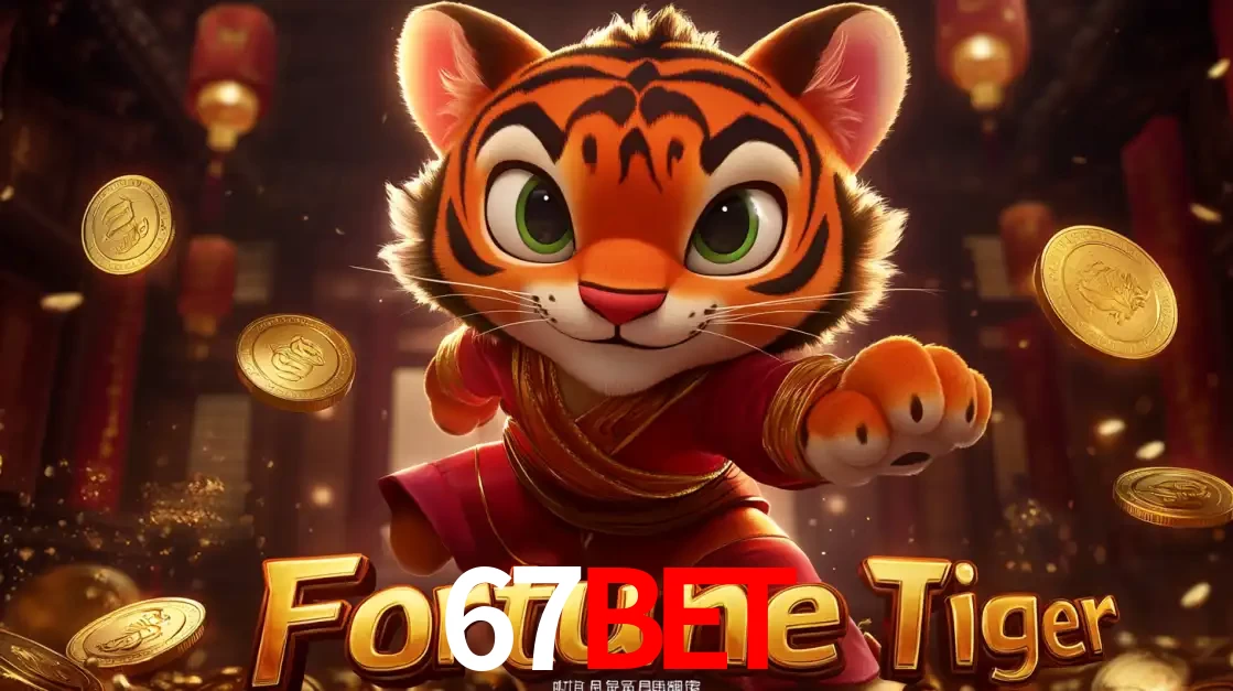 O carismático mascote do jogo de slot Fortune Tiger, um tigre fofo em pose de artes marciais, pronto para trazer sorte e multiplicadores de ganhos no cassino online 67BET.